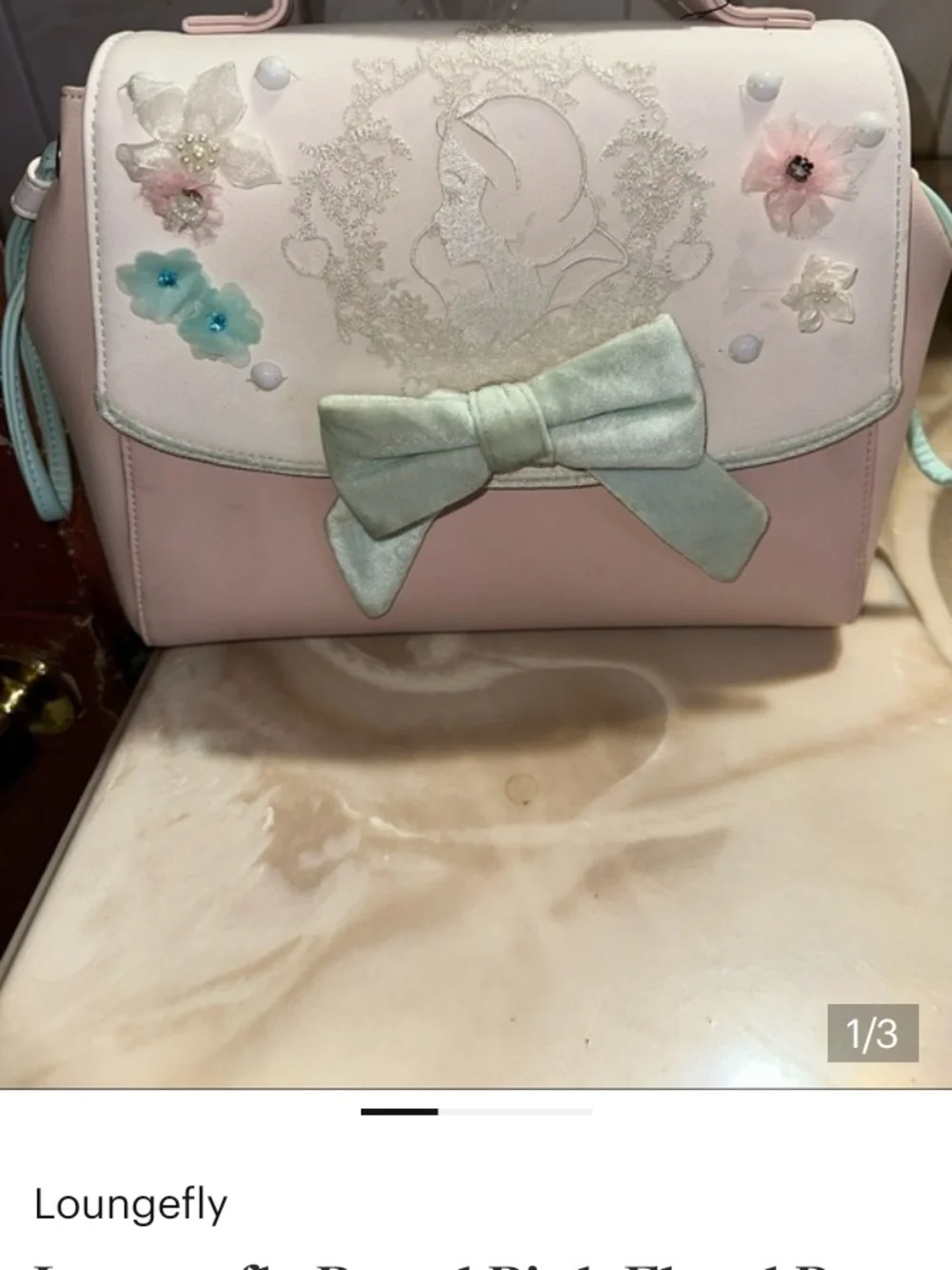 Loungefly Pastel Pink Satchel with Pale Blue Velvet Bow